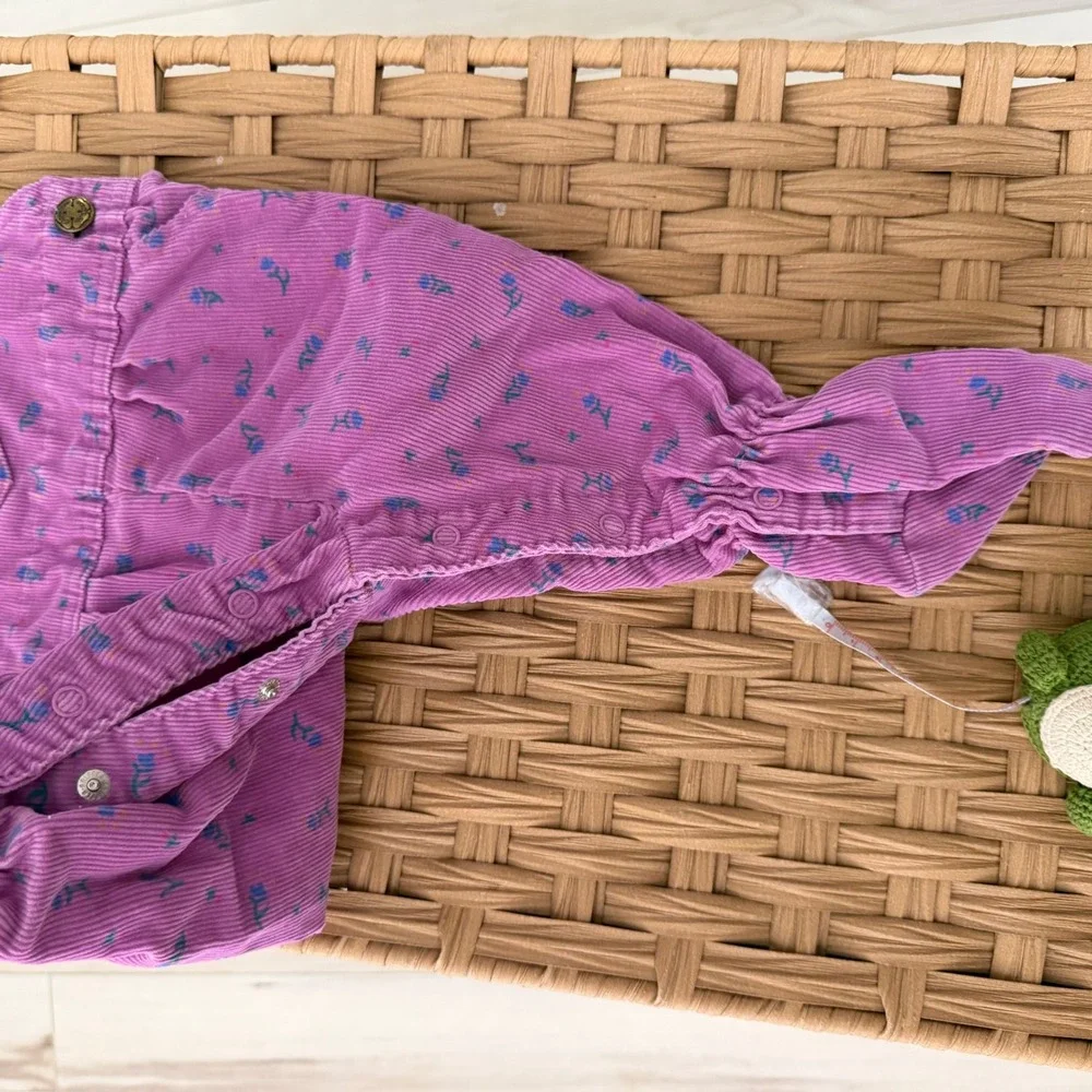 Vintage OshKosh Bgosh Purple Floral Corduroy Footed Overalls 3-6 Months